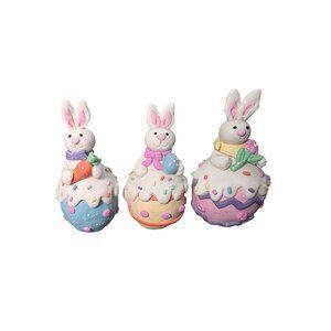 3 Sugared Glitter Bunny Rabbits Easter Eggs Decor Figurine
